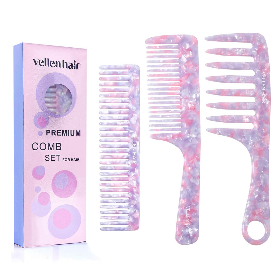 Vellen Hair 3-Piece Comb Set | Gentle Detangling in 3 Sizes – Includes Travel Comb & Tortoiseshell Design