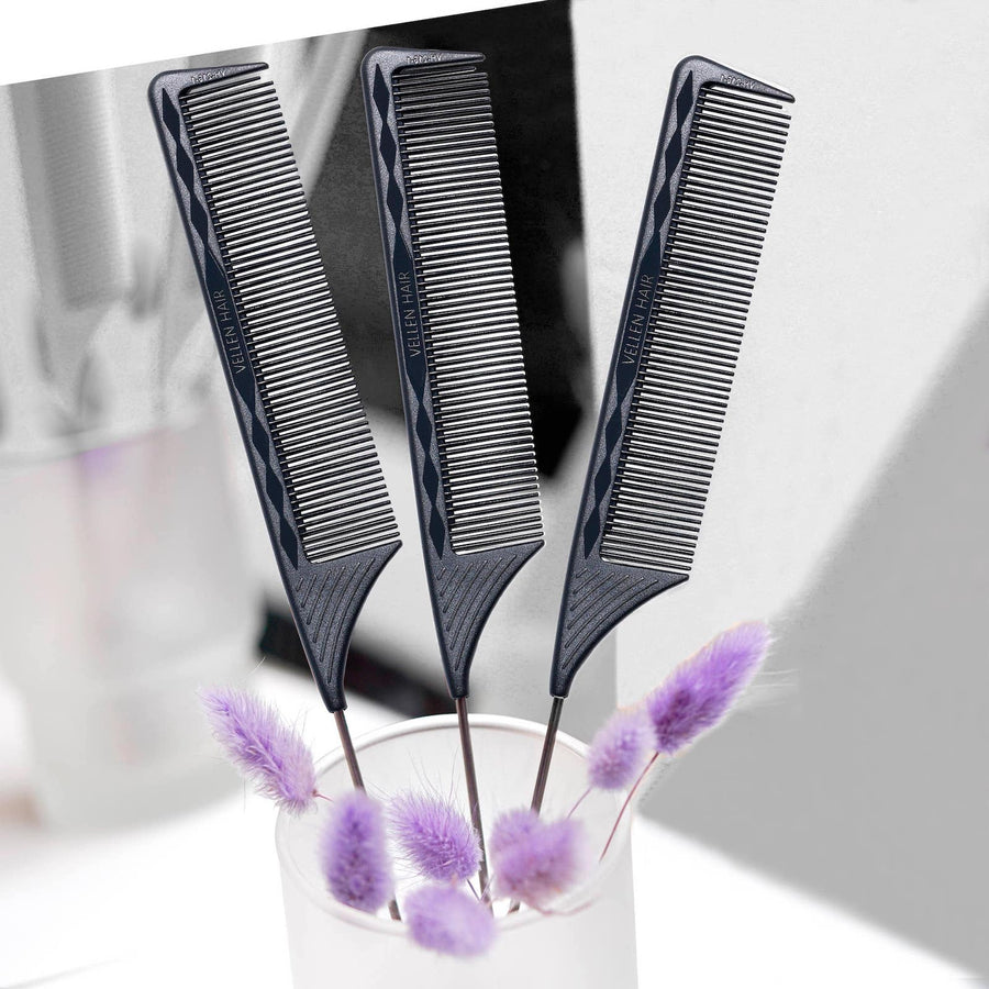 VELLEN HAIR® ULTIMATE PIN TAIL COMBS 3 PACK - BLACK