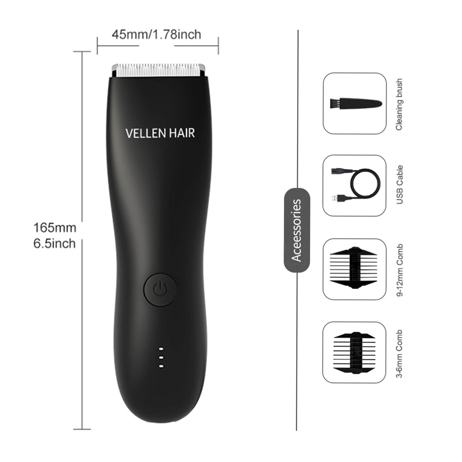 Vellen Hair Precision Body Trimmer – Waterproof, Rechargeable, and Gentle on Skin