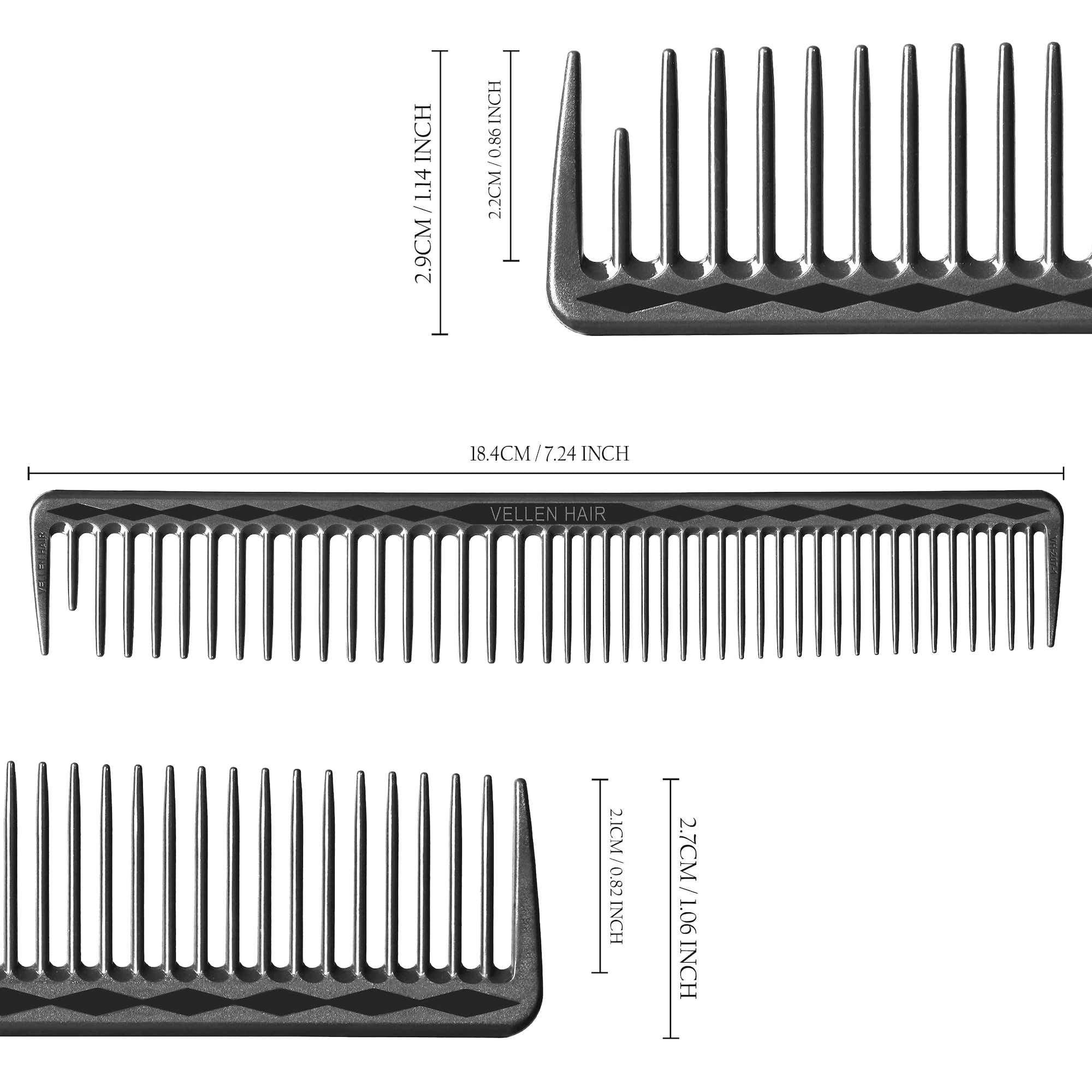 Vellen Hair® Ultimate Cutting Combs 5 Different Sizes - Black
