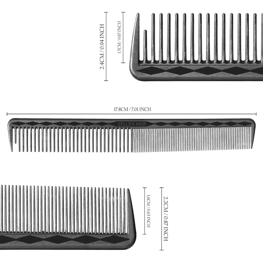 Vellen Hair® Ultimate Cutting Combs 5 Different Sizes - Black