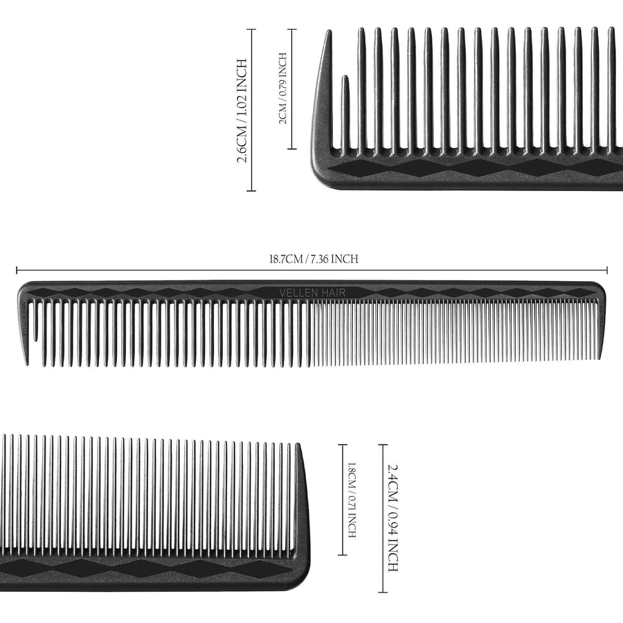 Vellen Hair® Ultimate Cutting Combs 5 Different Sizes - Black