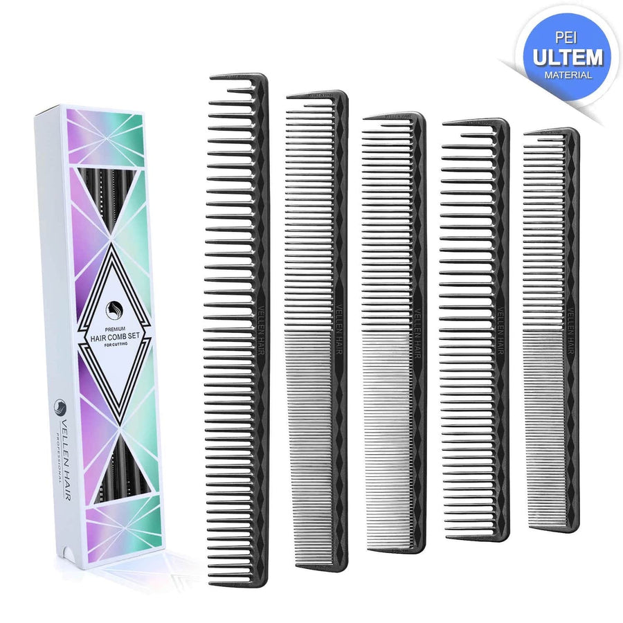 Vellen Hair® Ultimate Cutting Combs 5 Different Sizes - Black