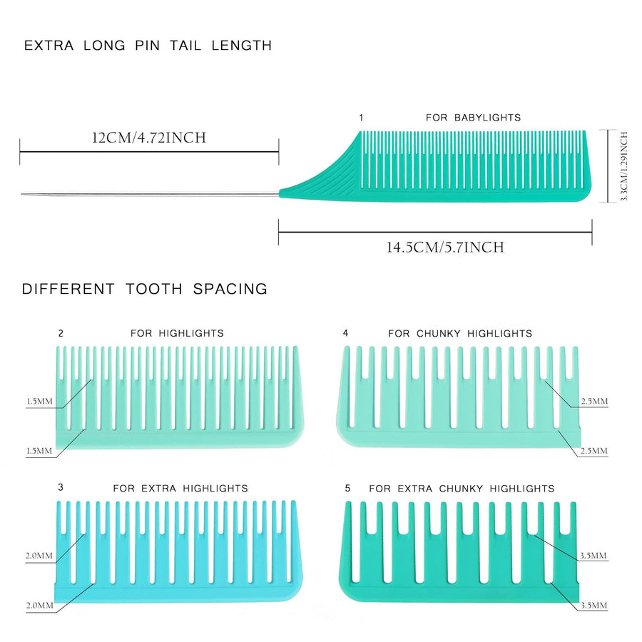 Ultimate Highlighting Comb Set 2.0 - 5 Sizes - Mutli-s