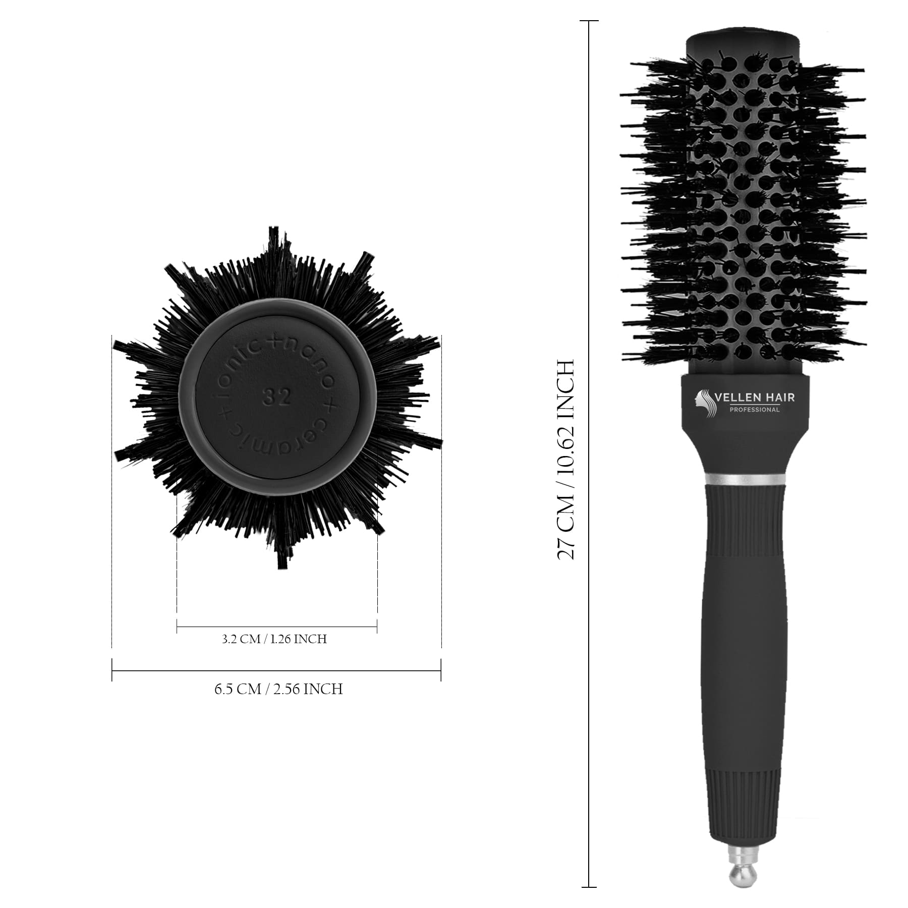 Ceramic/Ionic Round Hairbrush 1.3 inch / 32 mm - Black
