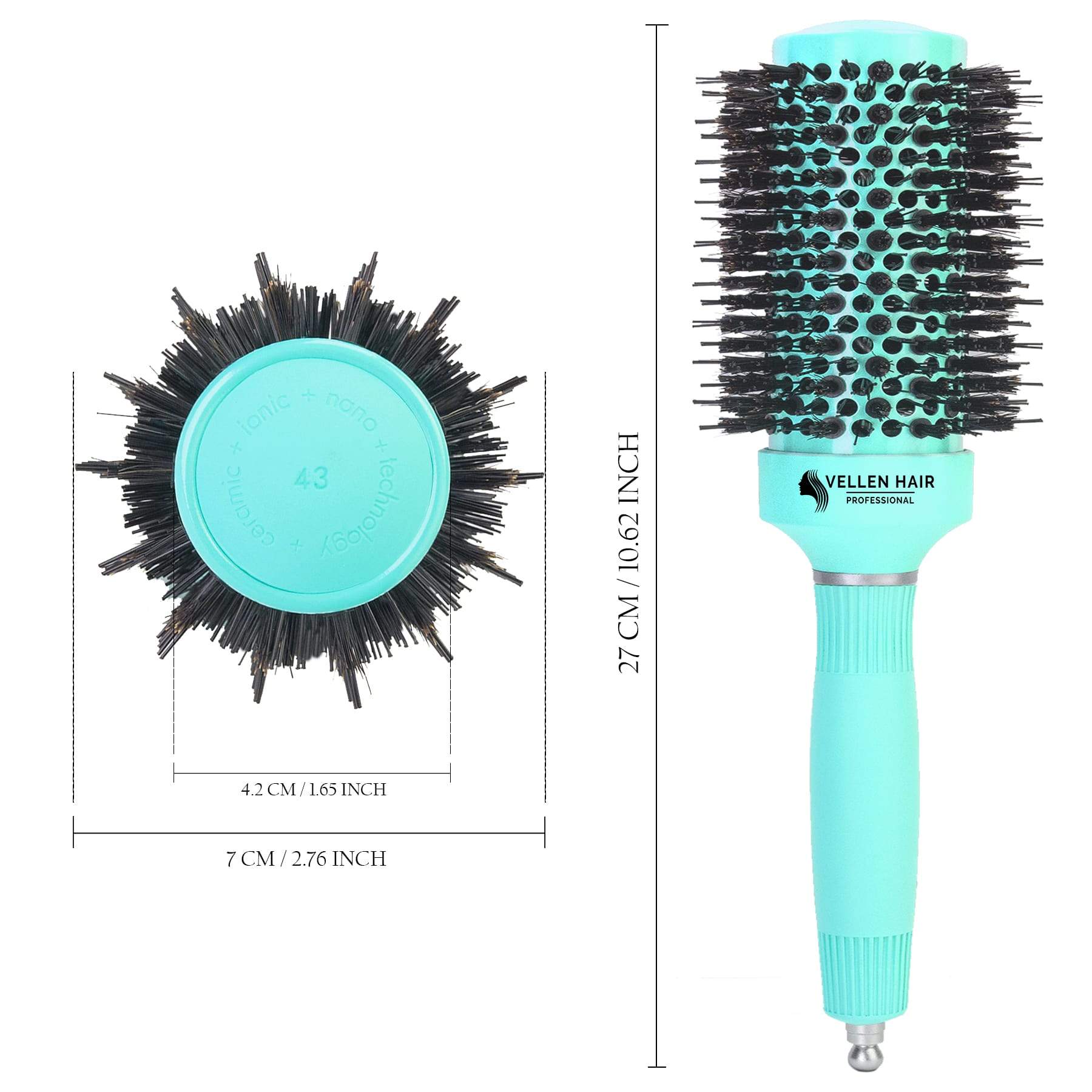 Ceramic/Ionic Round Hairbrush 1.7 inch / 43 mm - Mint