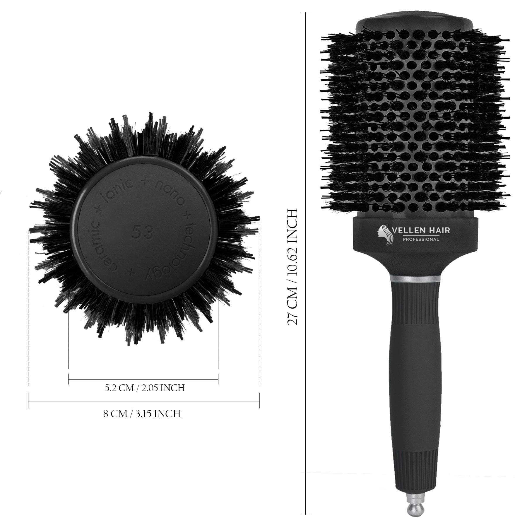 Ceramic/Ionic Round Hairbrush 2 inch / 53 mm - Black