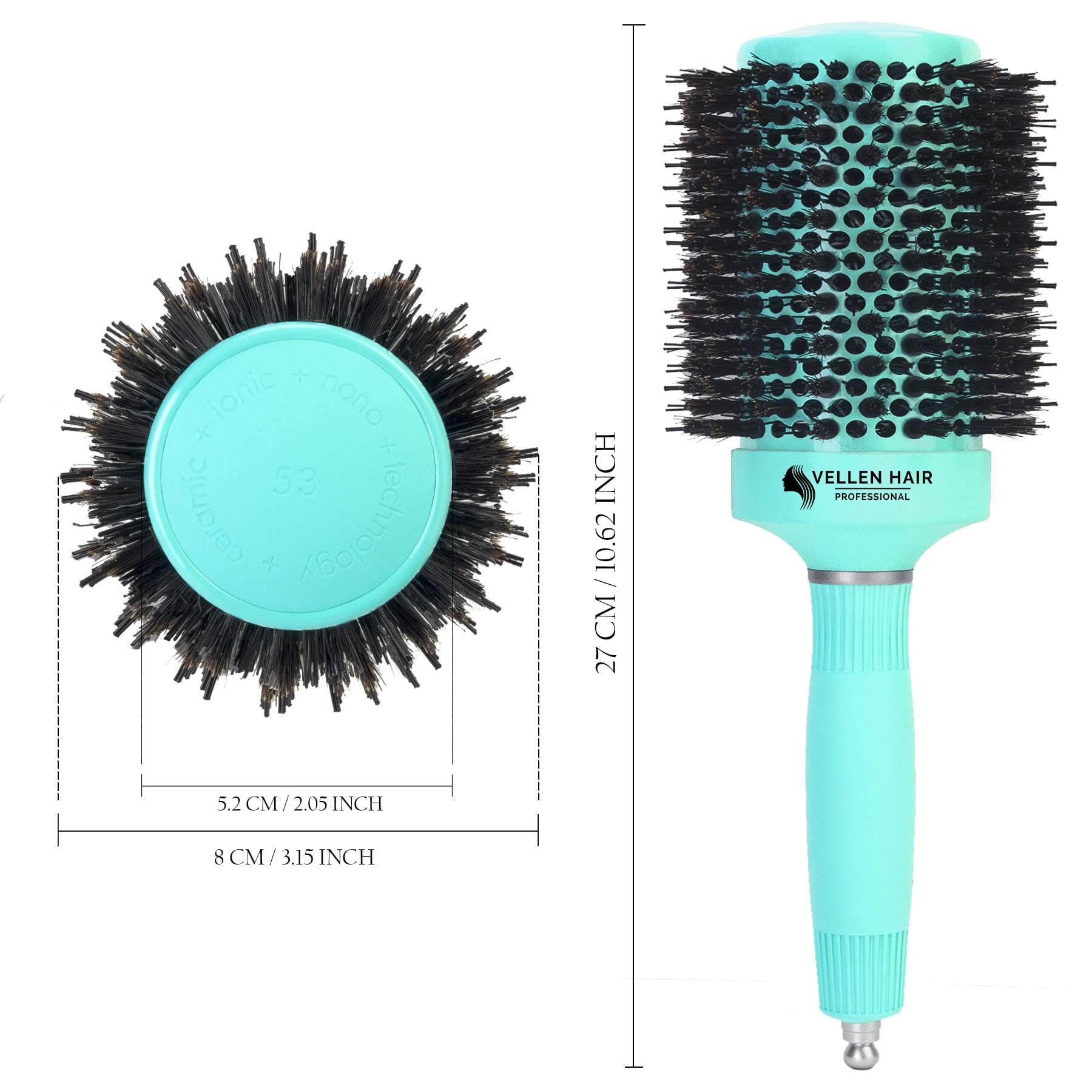 Ceramic/Ionic Round Hairbrush 2 inch / 53 mm - Mint