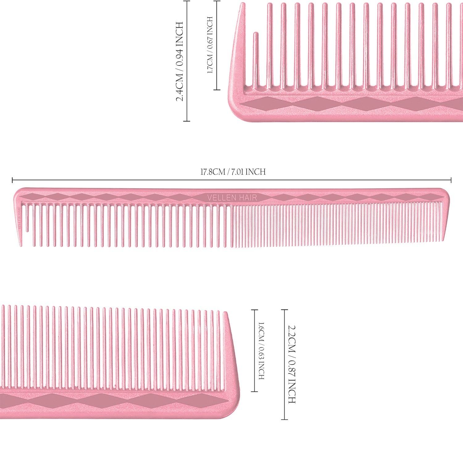Vellen Hair® Ultimate Cutting Combs 5 Different Sizes - Pink